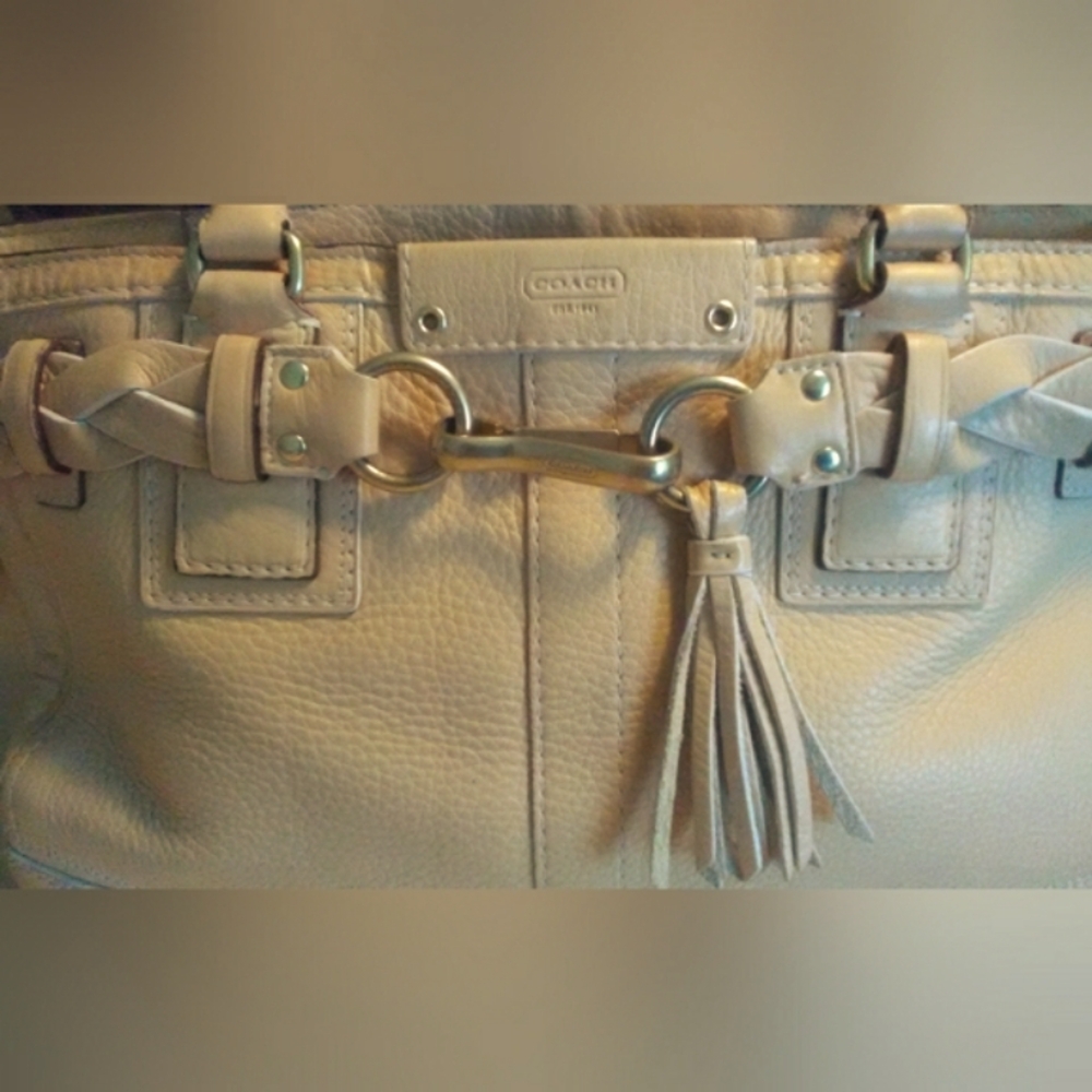 Coach Beige Leather Shoulder Bag with Tassel - Picture 13 of 15